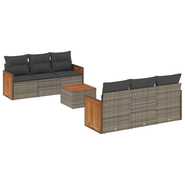 vidaXL 7-delige Loungeset met kussens poly rattan grijs
