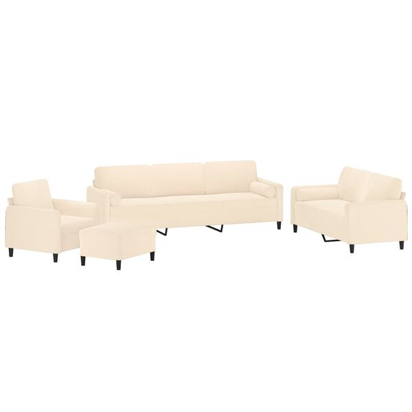 vidaXL 4-delige Loungeset met sierkussens & kussens fluweel cr&egrave;mekleur