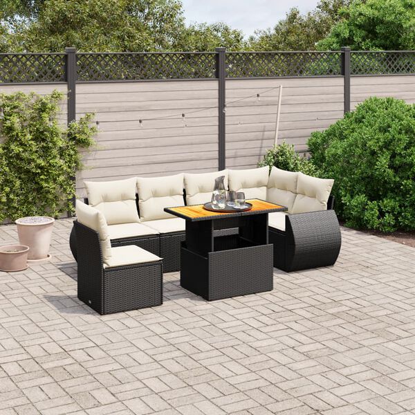vidaXL 7-delige Loungeset met kussens poly rattan zwart