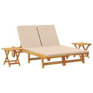 vidaXL Ligstoel met kussen Beige Massief Acaciahout