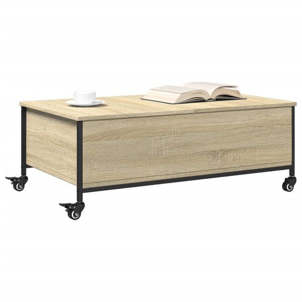 vidaXL Salontafel met wielen 91x55x34 cm bewerkt hout sonoma eiken