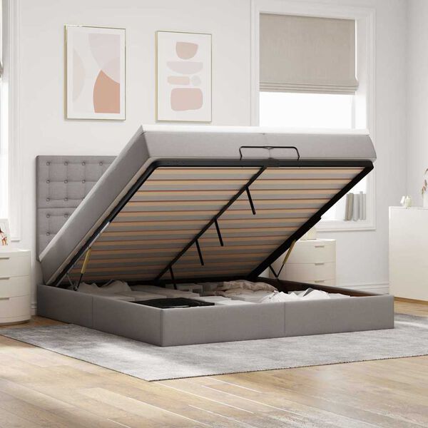 vidaXL Ottoman bed met matrassen en LED's 200x200cm stof taupe