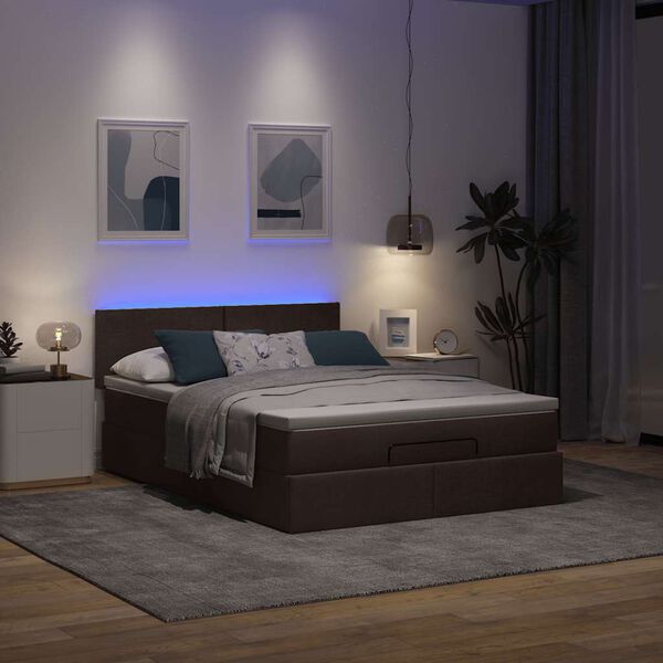 vidaXL Bed poef met matras en LED's 140x190 cm stof donkerbruin