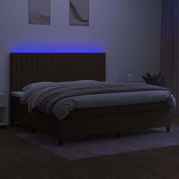 vidaXL Boxspring met matras en LED stof donkerbruin 200x200 cm