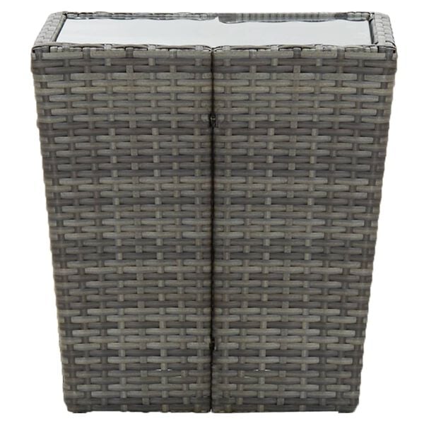 vidaXL Theetafel 41,5x41,5x43 cm poly rattan en gehard glas grijs