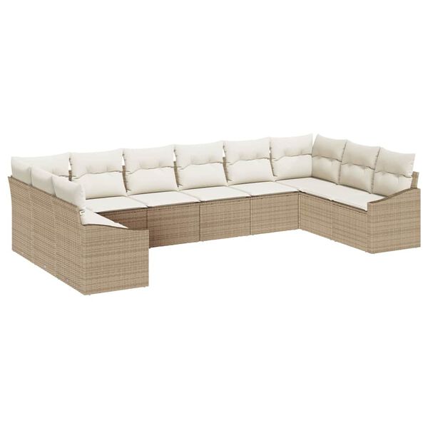 vidaXL Tuinbankenset met opslag 10 pcs Beige en Cr&egrave;me poly rattan