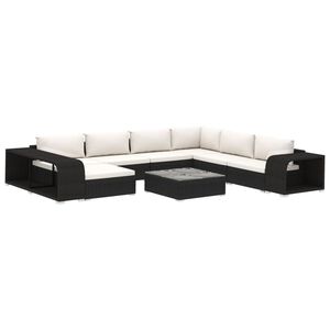 vidaXL 10-delige Loungeset met kussens poly rattan zwart