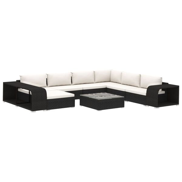 vidaXL 10-delige Loungeset met kussens poly rattan zwart
