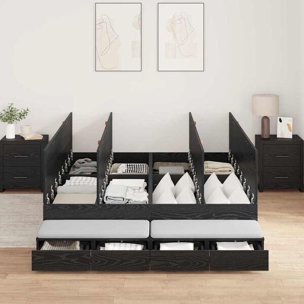 vidaXL Opbergbedframe met lade Zwart Eiken 160 cm Bewerkt hout