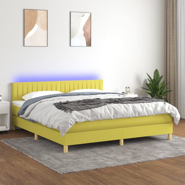 vidaXL Boxspring met matras en LED stof groen 180x200 cm