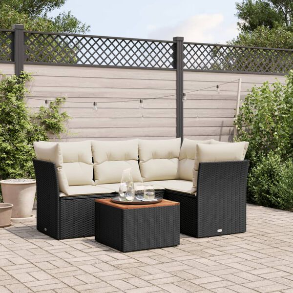 vidaXL 5-delige Loungeset met kussens poly rattan zwart