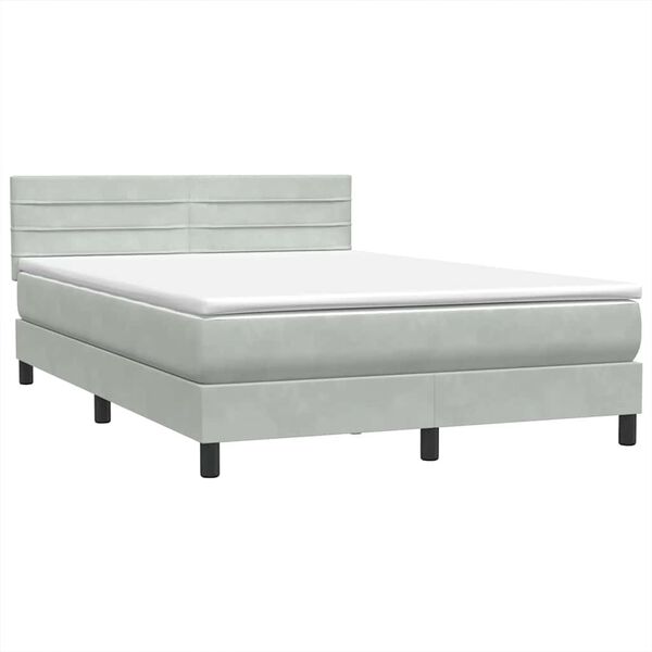 vidaXL Boxspring met matras fluweel lichtgrijs 160x210 cm