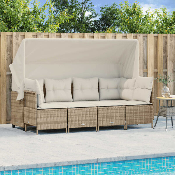 vidaXL 5-delige Loungeset met kussens poly rattan beige