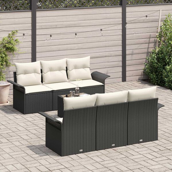 vidaXL Tuinbankenset met kussen 7 pcs Zwart en Cr&egrave;me poly rattan