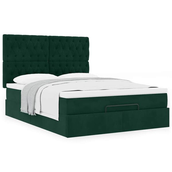 vidaXL Ottoman bed met matrassen 140x190cm fluweel donkergroen