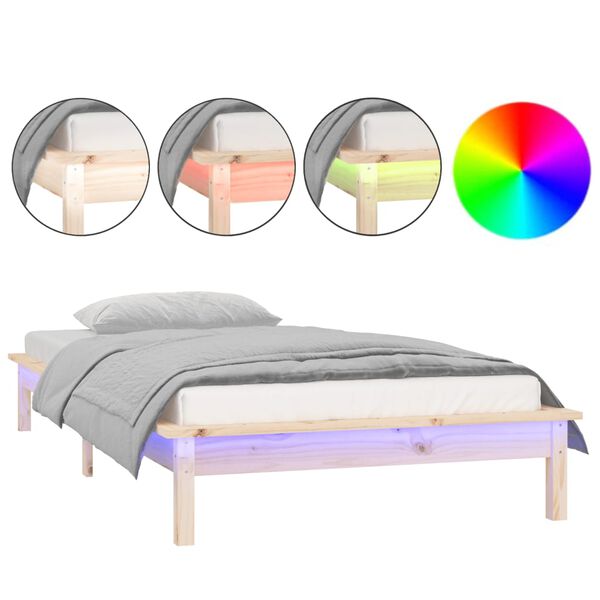 vidaXL Bedframe LED massief hout 90x190 cm