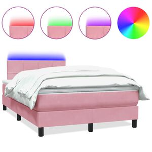vidaXL Boxspring met matras en LED fluweel roze 120x220 cm