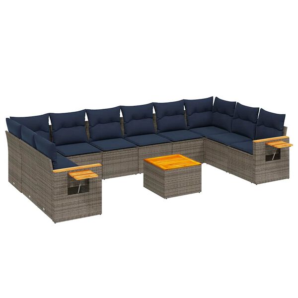 vidaXL 11-delige Loungeset met kussens poly rattan grijs