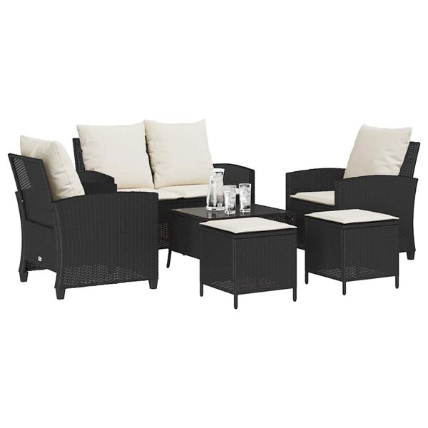 vidaXL 6-delige Loungeset met kussens poly rattan zwart