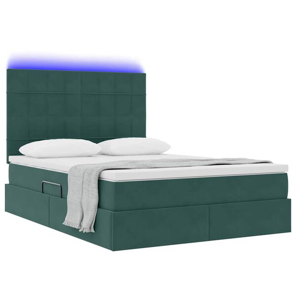 vidaXL Opbergbed met LED met matras Donkergroen 140 x 200 cm Fluweel