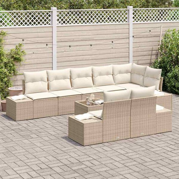 vidaXL Tuin Sofa Set met kussen 9 pcs Beige en Cr&egrave;me poly rattan