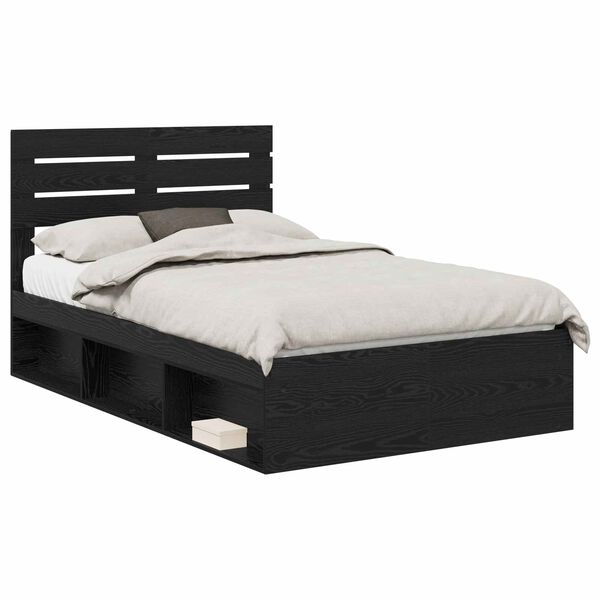 vidaXL Bedframe met hoofdeinde Zwart 120 x 190 cm Massief grenenhout