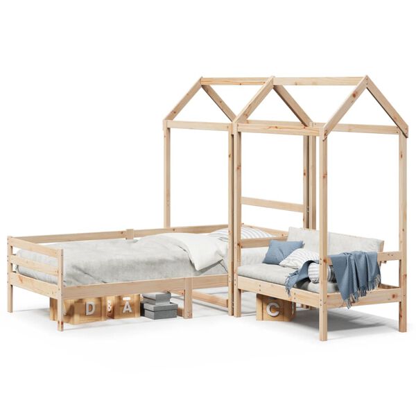 vidaXL Kinderbed met huisje en bankje massief grenenhout 80x200 cm