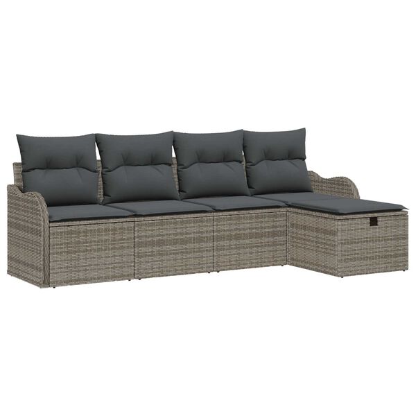 vidaXL Tuin Sofa Set met kussen met opslag 5 pcs Grijs Poly riet