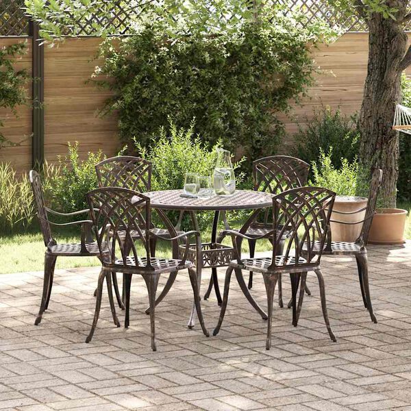 vidaXL Tuin Eetset 7 pcs Brons 90 x 90 x 75 cm Gegoten aluminium