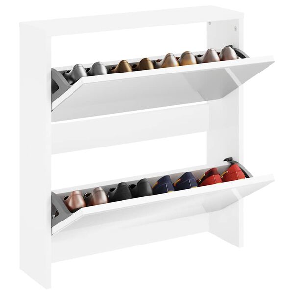 vidaXL Schoenenkast tweelaags met spiegel 63x17x67 cm wit