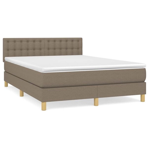 vidaXL Boxspring met matras stof taupe 140x200 cm