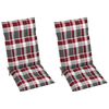 vidaXL Tuinstoelen 2 st met rood geruite kussens massief teakhout