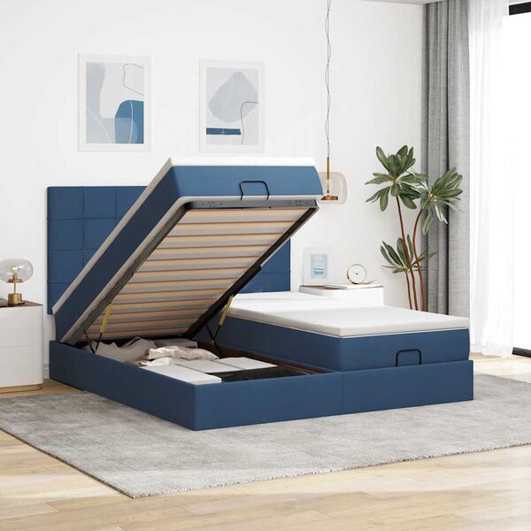 vidaXL Ottoman bed met matrassen 200x200cm stof blauw