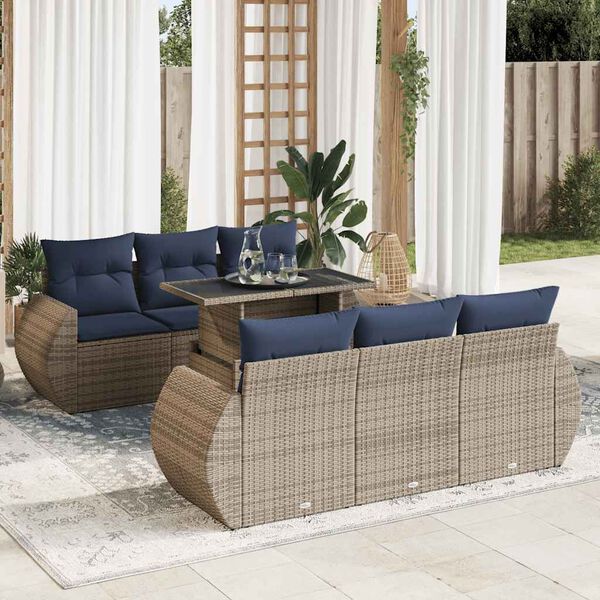 vidaXL 7-delige Loungeset met kussens poly rattan acacia grijs