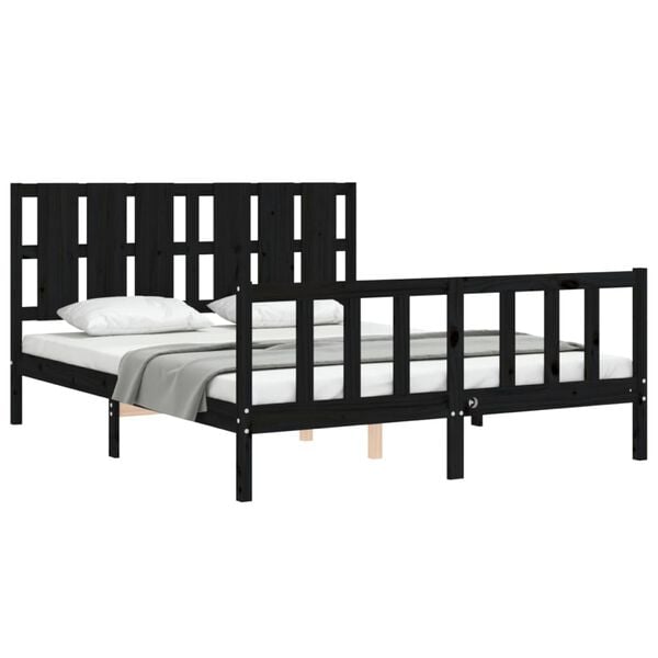 vidaXL Bedframe met hoofdbord massief hout zwart