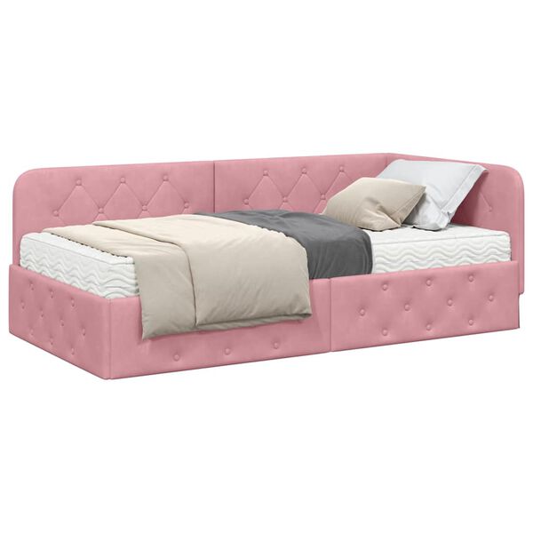 vidaXL Hoekbedframe met matras met hoofdeinde Roze 90 x 200 cm Fluweel