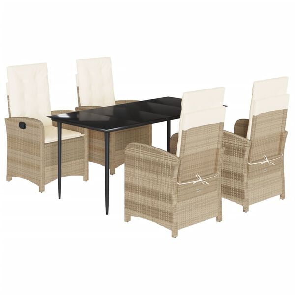 vidaXL 5-delige Tuinset met kussens poly rattan beige