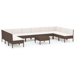 vidaXL 11-delige Loungeset met kussens poly rattan bruin