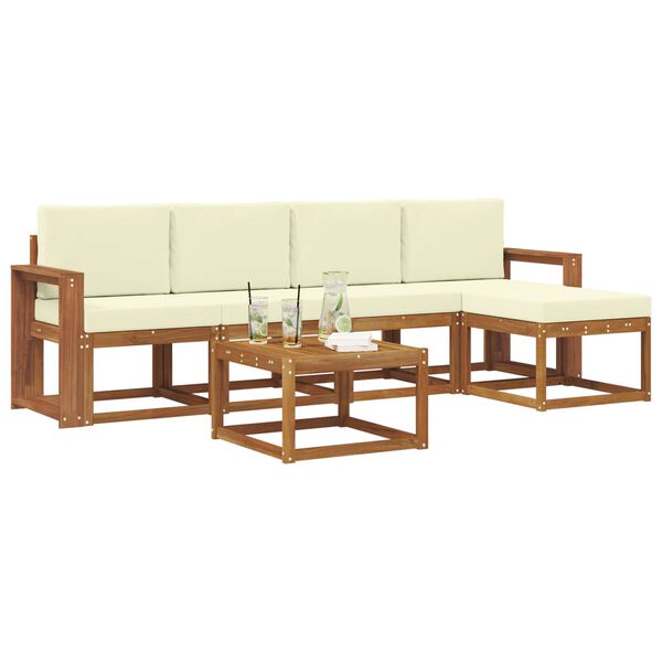 vidaXL Buiten bankenset 6 pcs Natuurlijk en Cr&egrave;me Massief Acaciahout