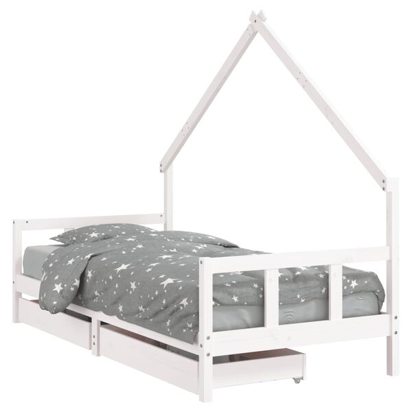 vidaXL Kinderbedframe met lades 90x190 cm massief grenenhout wit