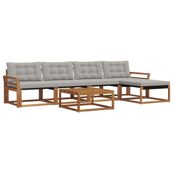 vidaXL Buiten bankenset met kussen 6 pcs Natuurlijk en Lichtgrijs