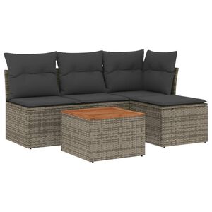 vidaXL 5-delige Loungeset met kussens poly rattan grijs