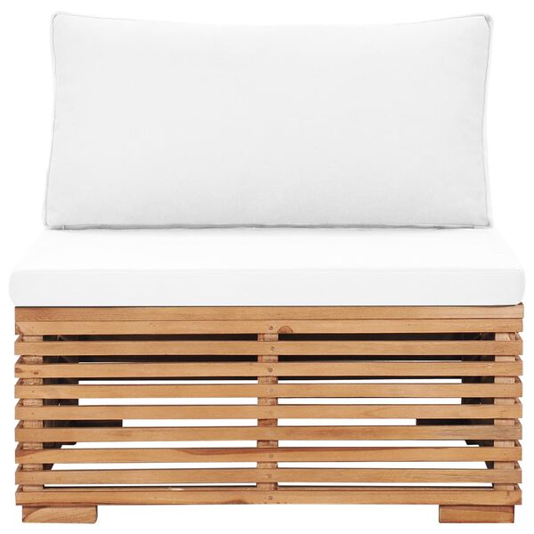 vidaXL Tuinmiddenbank met cr&egrave;mekleurige kussens massief teakhout