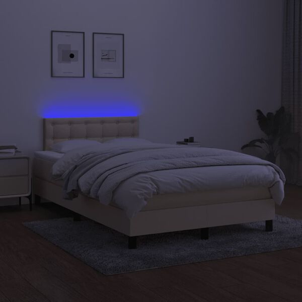vidaXL Boxspring met matras en LED stof cr&egrave;mekleurig 120x200 cm
