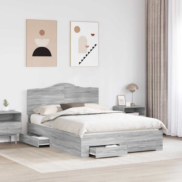 vidaXL Bedframe met hoofdeinde Grijs Sonoma 150 x 200 cm Bewerkt hout