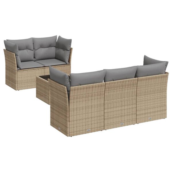 vidaXL 6-delige Loungeset met kussens poly rattan beige