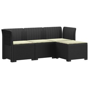 vidaXL 4-Persoons Tuinbank met Kussens Rieten Look PP Antraciet