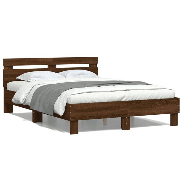 vidaXL Bedframe met hoofdeinde bruin eikenkleur 135x190 cm