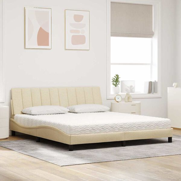 vidaXL Bed met matras "Hanko" stof cr&egrave;mekleurig 180x200 cm