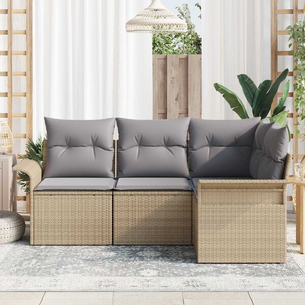 vidaXL Tuin Sofa Set met opslag 4 pcs Beige poly rattan